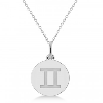 Gemini Disk Zodiac Pendant Necklace 14k White Gold