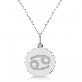 Cancer Disk Zodiac Pendant Necklace 14k White Gold