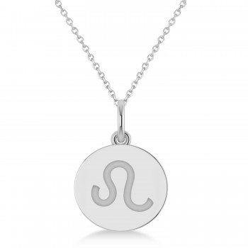 Leo Disk Zodiac Pendant Necklace 14k White Gold