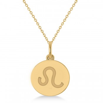 Leo Disk Zodiac Pendant Necklace 14k Yellow Gold