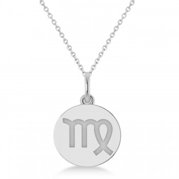 Virgo Disk Zodiac Pendant Necklace 14k White Gold