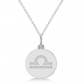 Libra Disk Zodiac Pendant Necklace 14k White Gold