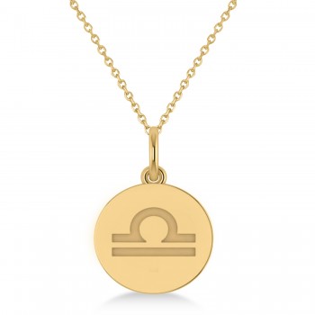 Libra Disk Zodiac Pendant Necklace 14k Yellow Gold
