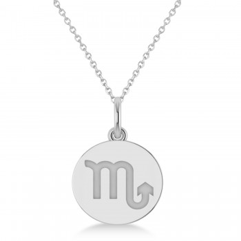 Scorpio Disk Zodiac Pendant Necklace 14k White Gold