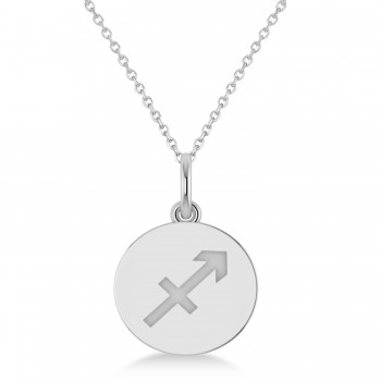 Sagittarius Disk Zodiac Pendant Necklace 14k White Gold