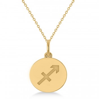 Sagittarius Disk Zodiac Pendant Necklace 14k Yellow Gold