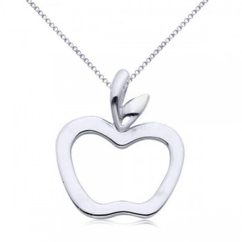 Hollow Apple Pendant Necklace in Plain Metal 14k White Gold
