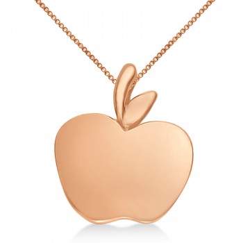 Solid Apple Pendant Necklace in Plain Metal 14k Rose Gold