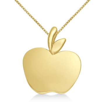 Solid Apple Pendant Necklace in Plain Metal 14k Yellow Gold