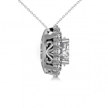 Diamond Floral Oval Halo Pendant Necklace 14k White Gold (2.48ct)