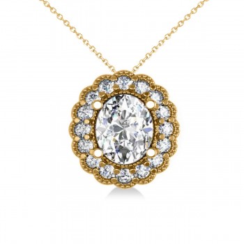 Diamond Floral Oval Halo Pendant Necklace 14k Yellow Gold (2.48ct)