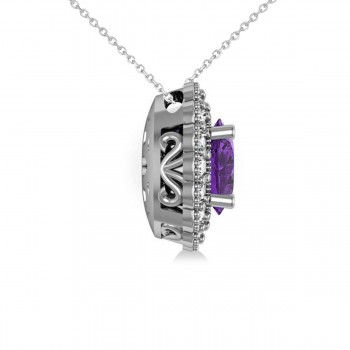 Amethyst & Diamond Floral Oval Pendant 14k White Gold (2.98ct)