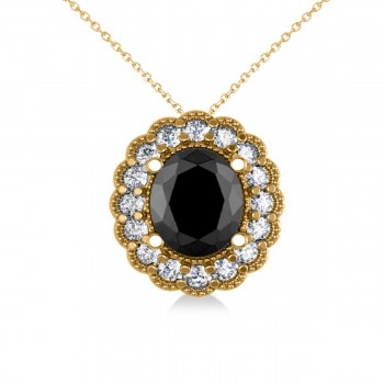 Black Diamond & Diamond Floral Oval Pendant 14k Yellow Gold (2.48ct)