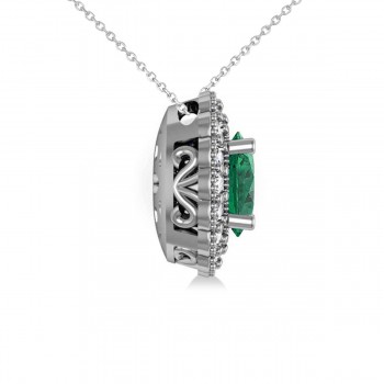 Emerald & Diamond Floral Oval Pendant 14k White Gold (2.98ct)