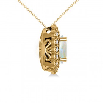 Opal & Diamond Floral Oval Pendant Necklace 14k Yellow Gold (2.98ct)