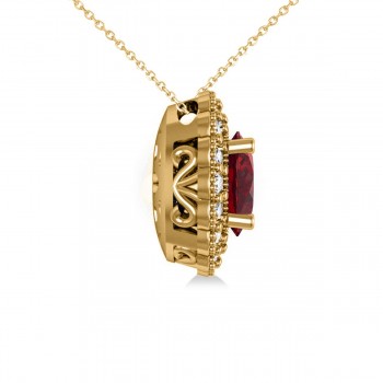 Ruby & Diamond Floral Oval Pendant 14k Yellow Gold (2.98ct)