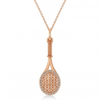 Lab Grown Diamond Tennis Racket Pendant Necklace 14K Rose Gold (0.48ct)