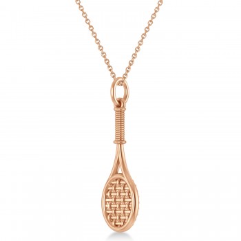 Diamond Accented Tennis Racket Pendant Necklace 14K Rose Gold (0.48ct)