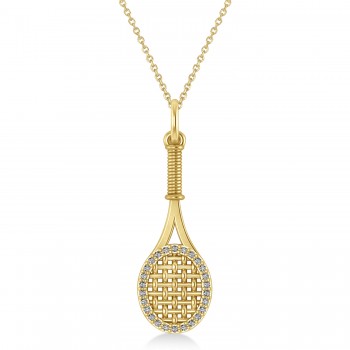 Lab Grown Diamond Tennis Racket Pendant Necklace 14K Yellow Gold (0.48ct)