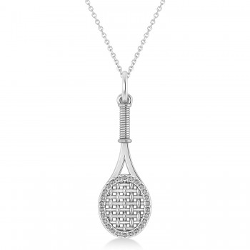 Lab Grown Diamond Tennis Racket Pendant Necklace 18K White Gold (0.48ct)