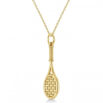 Diamond Accented Tennis Racket Pendant Necklace 18K Yellow Gold (0.48ct)
