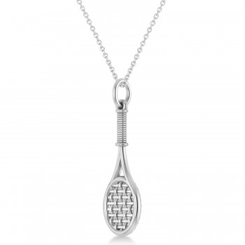 Lab Grown Diamond Tennis Racket Pendant Necklace in Sterling Silver (0.48ct)