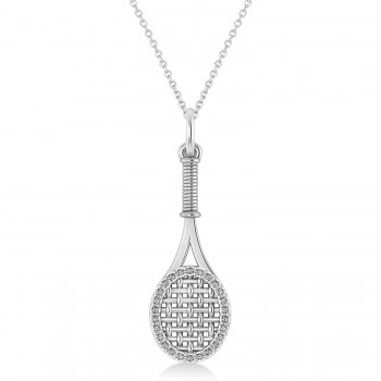 Diamond Accented Tennis Racket Pendant Necklace in Sterling Silver (0.48ct)