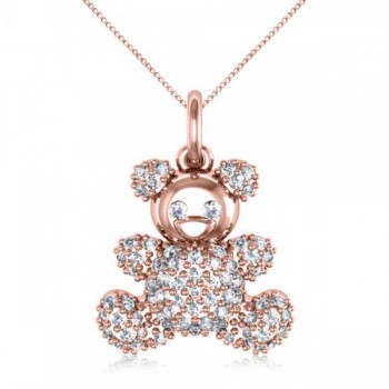 Diamond Accented Teddy Bear Pendant Necklace in 14k Rose Gold (0.28ct)