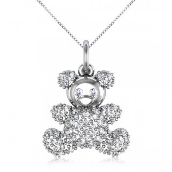 Diamond Accented Teddy Bear Pendant Necklace in 14k White Gold (0.28ct)