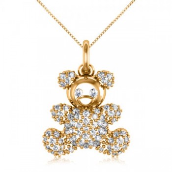 Diamond Accented Teddy Bear Pendant Necklace in 14k Yellow Gold (0.28ct)