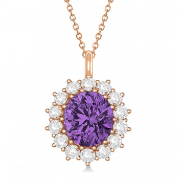 Oval Amethyst & Diamond Pendant Necklace 14k Rose Gold (5.40ctw)