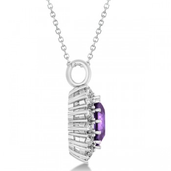 Oval Amethyst & Diamond Pendant Necklace 14k White Gold (5.40ctw)