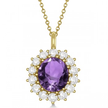 Oval Amethyst & Diamond Pendant Necklace 14k Yellow Gold (5.40ctw)