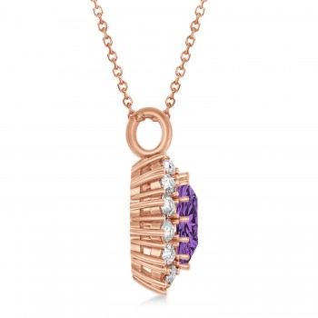 Oval Amethyst & Diamond Pendant Necklace 18K Rose Gold (5.40ctw)