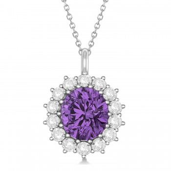 Oval Amethyst & Diamond Pendant Necklace 18K White Gold (5.40ctw)