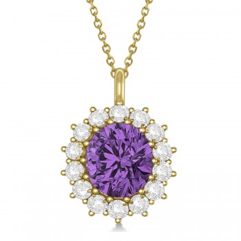 Oval Amethyst & Diamond Pendant Necklace 18K Yellow Gold (5.40ctw)