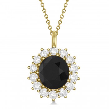 Oval Black Diamond and Diamond Pendant Necklace 18K Yellow Gold (5.40ctw)