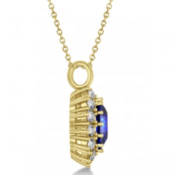 Oval Blue Sapphire & Diamond Pendant Necklace 14k Yellow Gold 5.40ctw
