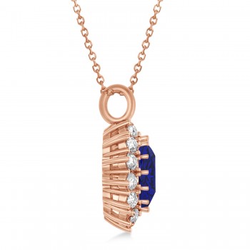 Oval Lab Blue Sapphire & Diamond Pendant Necklace 18k Rose Gold (5.40ctw)