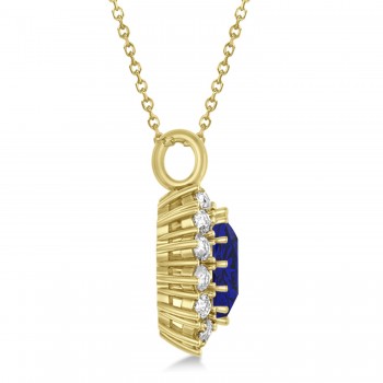 Oval Lab Blue Sapphire & Diamond Pendant Necklace 18k Yellow Gold (5.40ctw)