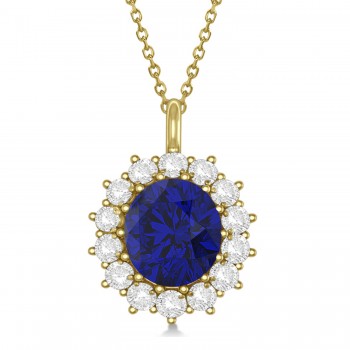 Oval Blue Sapphire & Diamond Pendant Necklace 18k Yellow Gold (5.40ctw)