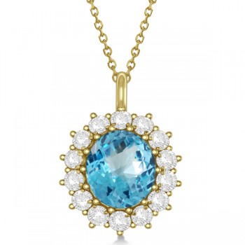 Oval Blue Topaz & Diamond Pendant Necklace 14k Yellow Gold (5.40ctw)
