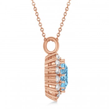 Oval Blue Topaz & Diamond Pendant Necklace 18K Rose Gold (5.40ctw)