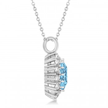 Oval Blue Topaz & Diamond Pendant Necklace 18K White Gold (5.40ctw)
