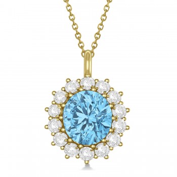 Oval Blue Topaz & Diamond Pendant Necklace 18K Yellow Gold (5.40ctw)