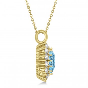 Oval Blue Topaz & Diamond Pendant Necklace 18K Yellow Gold (5.40ctw)