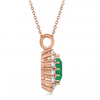 Oval Lab Emerald & Diamond Pendant Necklace 14k Rose Gold (5.40ctw)