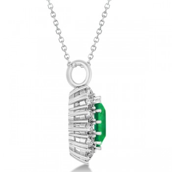 Oval Emerald and Diamond Pendant Necklace 14k White Gold (5.40ctw)