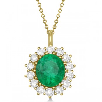 Oval Lab Emerald & Diamond Pendant Necklace 14k Yellow Gold (5.40ctw)