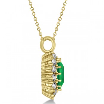 Oval Lab Emerald & Diamond Pendant Necklace 14k Yellow Gold (5.40ctw)